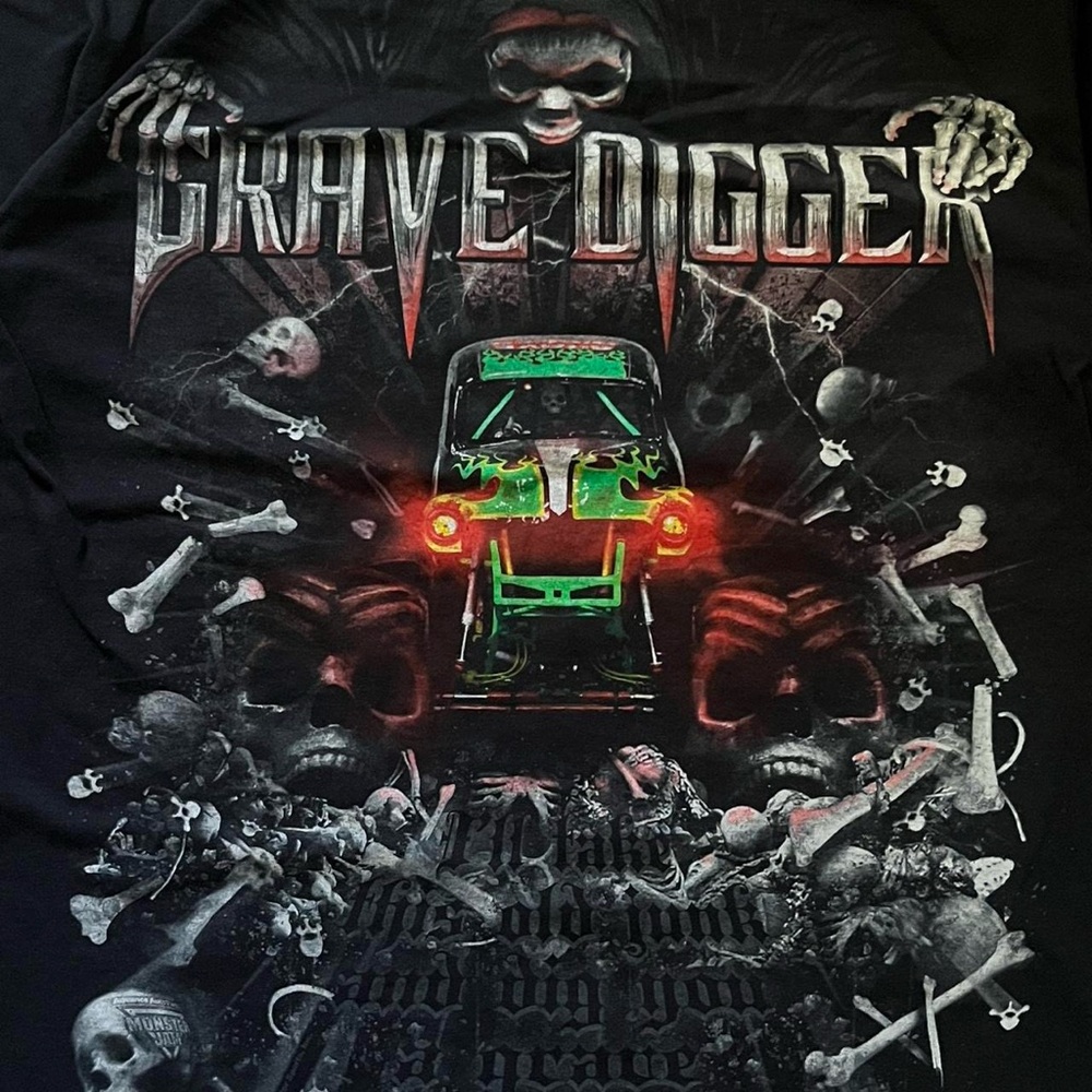 VINTAGE Y2K Grave digger monster truck grunge emo black tshirt - Picture 2 of 3